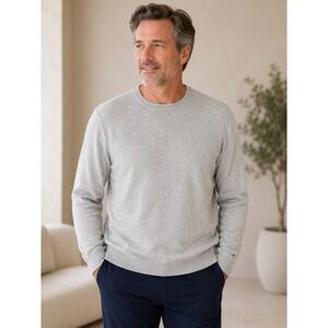 Tommy Hilfiger Men XL Light Gray Crewneck Pullover Sweater Long Sleeve Flag Logo